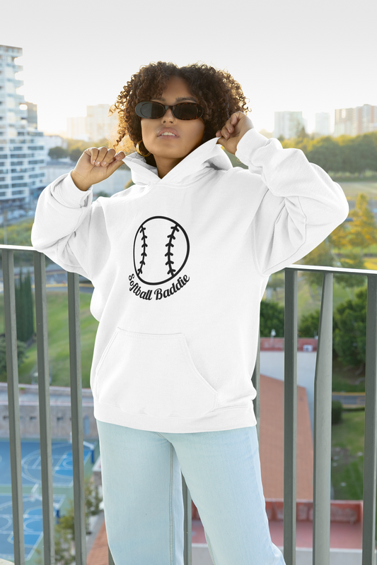 Softball Baddie Pullover Hoodie Wht