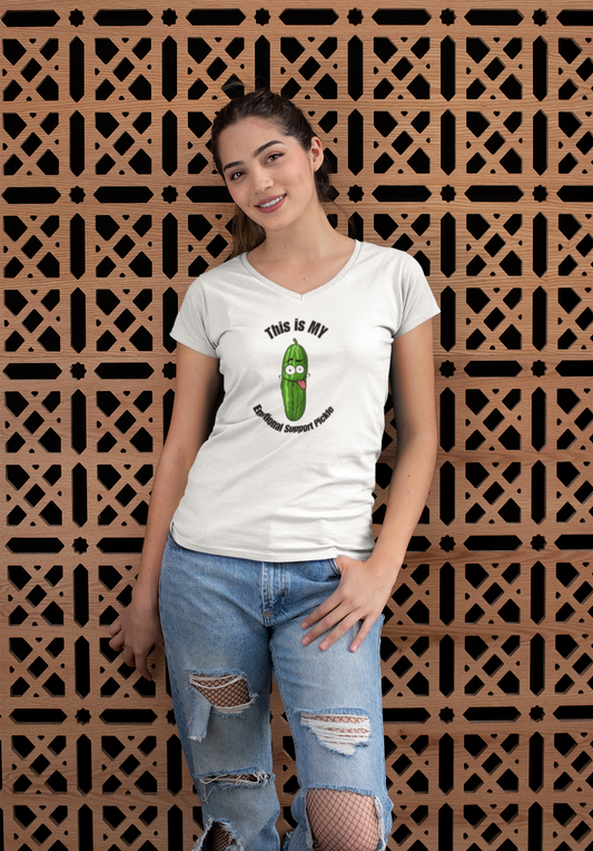 Emotinal Support Pickle V-Neck T-shirt