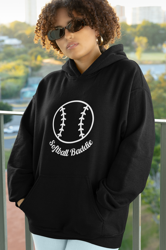 Softball Baddie  Pullover Hoodie Blk